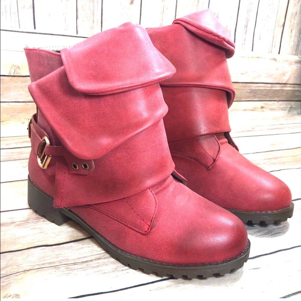 Karkein red moto combat layered boots boho NWOT - Picture 2 of 8